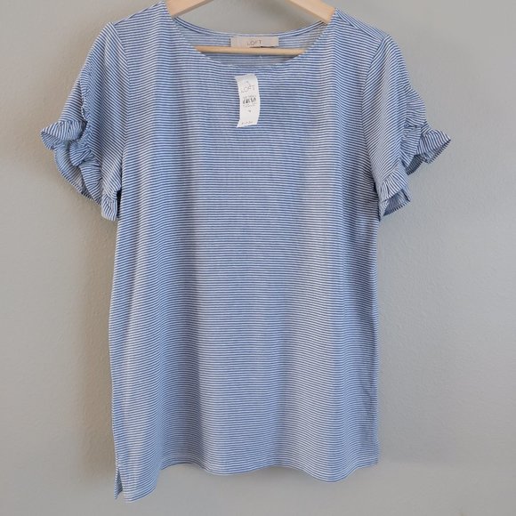 NWT Loft Blue & White Stripe Tulip Sleeve Shirt - Picture 4 of 7